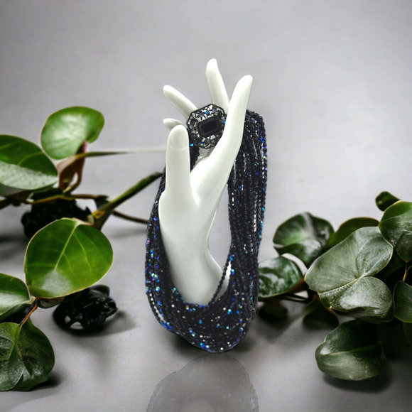 Givenchy Jewelry - GIVENCHY Necklace Vintage Iridescent Black Beads 24 Strand Choker Style BEAUTY